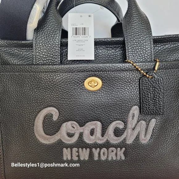 COACH Bubble Leather Cargo Tote Bag with Webbing Strap-MEDIUM Size-Black color⭐ - Picture 16 of 16